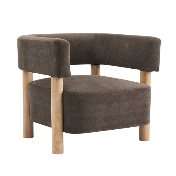 English Elm Upholstered Velvet Accent Chair with Rubberwood Legs Spring Cushion Living Room Seat Dark Brown,Natural N776P268327D