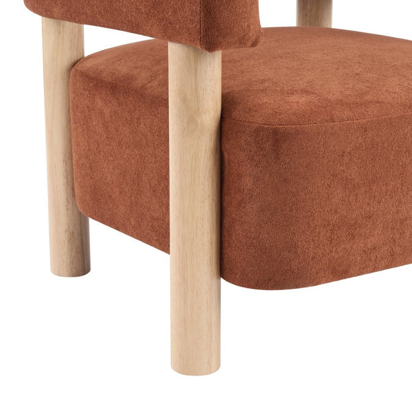 English Elm Upholstered Velvet Accent Chair with Rubberwood Legs Spring Cushion Living Room Seat Burnt Orange,Natural N776P268327R
