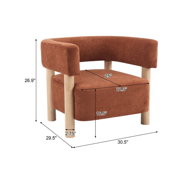 English Elm Upholstered Velvet Accent Chair with Rubberwood Legs Spring Cushion Living Room Seat Burnt Orange,Natural N776P268327R