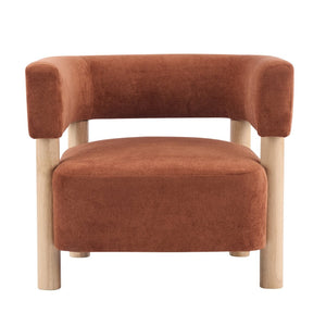 English Elm Upholstered Velvet Accent Chair with Rubberwood Legs Spring Cushion Living Room Seat Burnt Orange,Natural N776P268327R