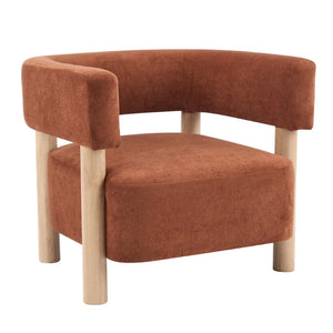 English Elm Upholstered Velvet Accent Chair with Rubberwood Legs Spring Cushion Living Room Seat Burnt Orange,Natural N776P268327R