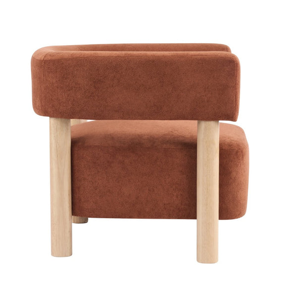 English Elm Upholstered Velvet Accent Chair with Rubberwood Legs Spring Cushion Living Room Seat Burnt Orange,Natural N776P268327R
