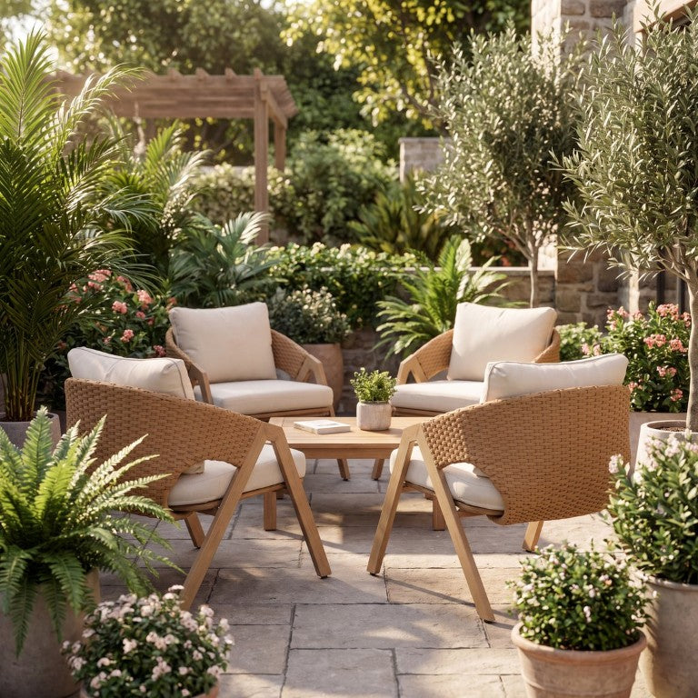 English Elm Boho All Weather PE Wicker Patio Chair Set of 2 for Deck and Poolside Teak Metal, Rattan N776P271809B-2
