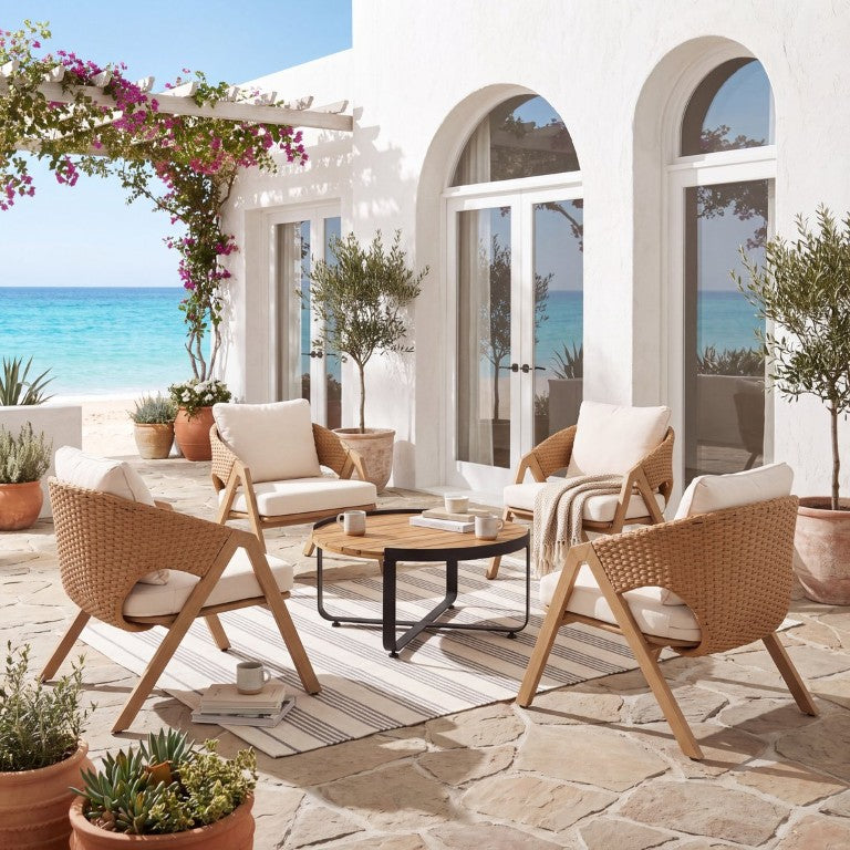 English Elm 4-Person Outdoor Wicker Conversation Set with All-Weather Rattan and Cushions N776P271809B-2_69567.00