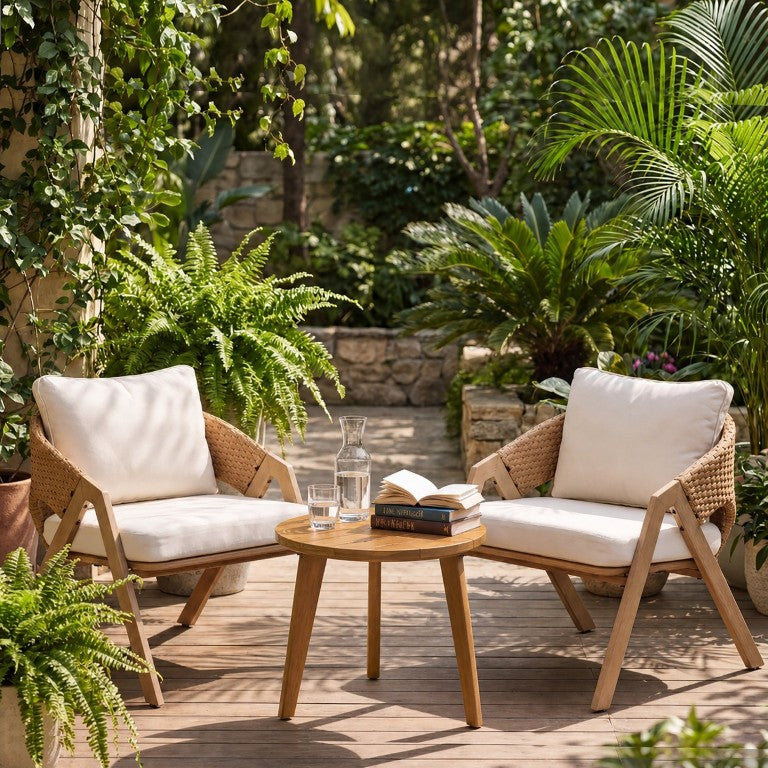 English Elm 6 Person Outdoor Dining Set Wicker and Acacia Patio Table Chairs for Deck Entertaining Metal 31 L x 26 W x 27.5 H N776P271809B_N776P286009T