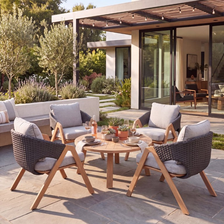 English Elm Patio Wicker Dining Chair Set of Four with UV Resistant Cushions for Outdoor Living N776P271809L-2