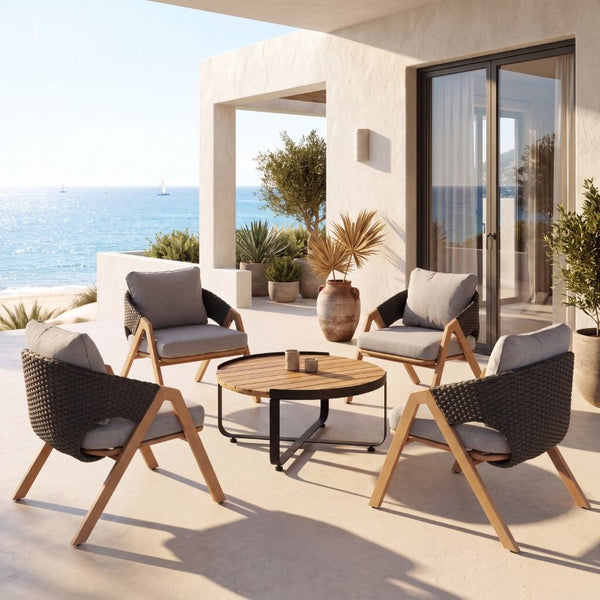 English Elm 4-Person Outdoor Wicker Conversation Set with All-Weather Cushions for Patio Lounging Grey Metal N776P271809L-2_69567.00