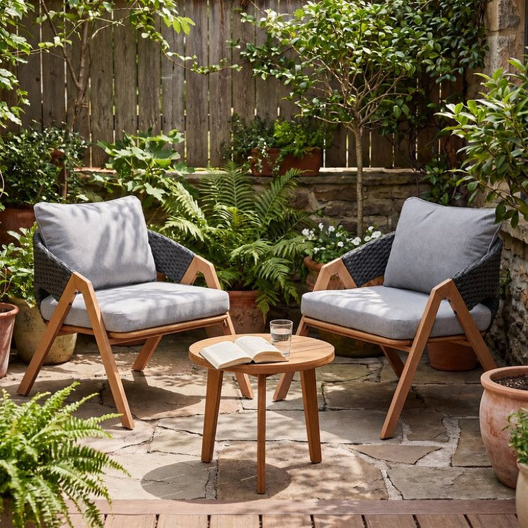 English Elm 2 Person Outdoor Wicker Conversation Set with All Weather Rattan and Foam Cushions N776P271809L_N776P286009T