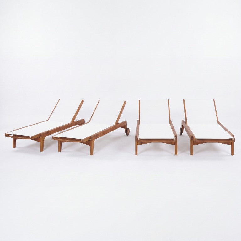 English Elm 4Pcs Outdoor Acacia Wood Chaise Lounge Set Resort Style Mesh Patio Seating White N776P286344B-4