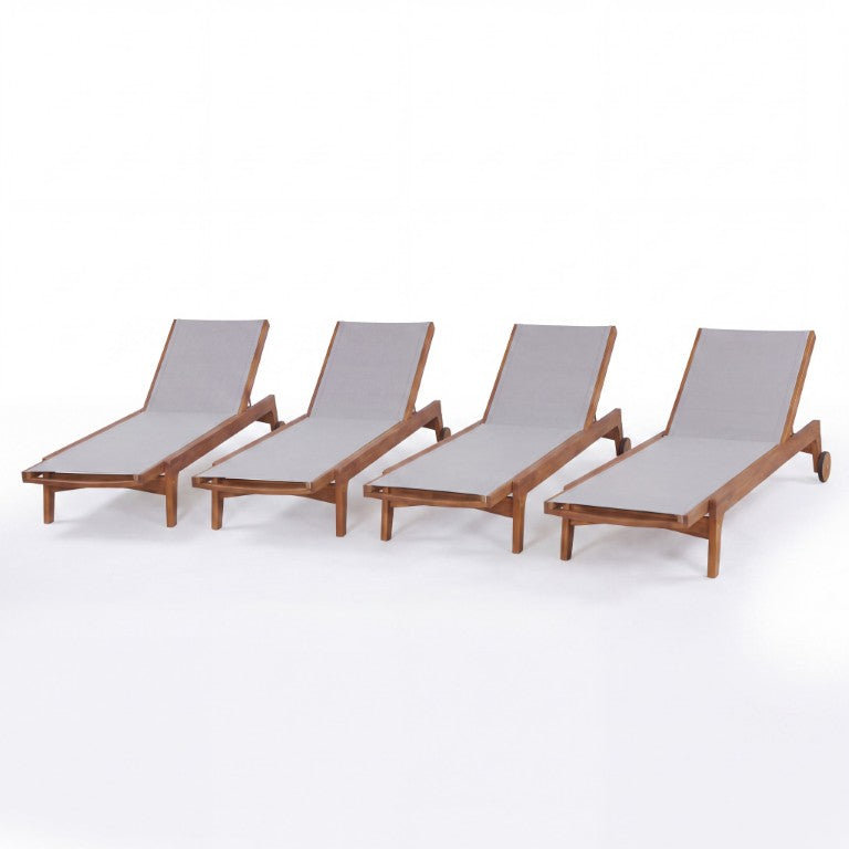 English Elm 4Pcs Outdoor Acacia Wood Chaise Lounge Set with Mesh Seating for Patio or Poolside N776P286344E-4