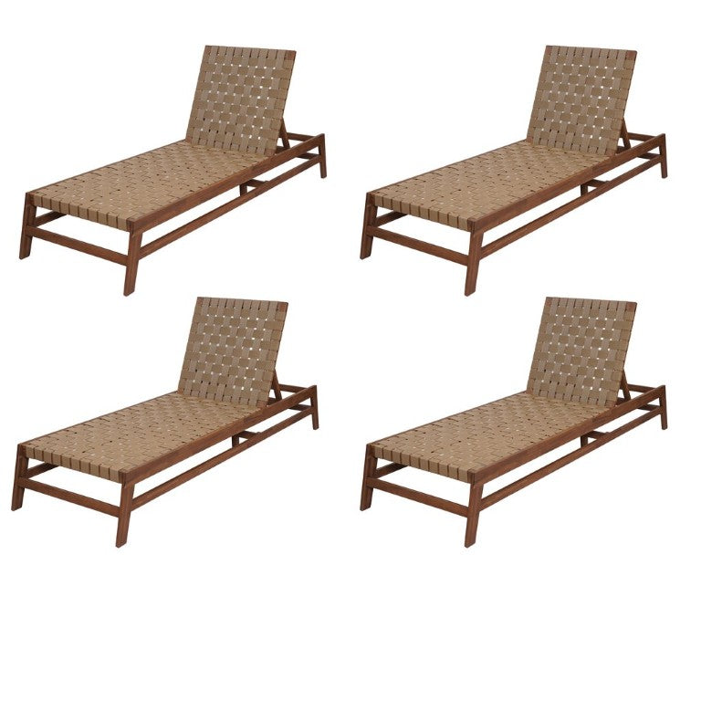 English Elm 4Pcs Outdoor Acacia Wood Rope Chaise Lounge Set for Patio Poolside Resort Living Brown N776P288556B-4