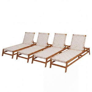 English Elm 4Pcs Outdoor Acacia Hardwood Rope Chaise Lounge Set for Patio Pool Deck White 82.75 L x 28.5 W x 37 H N776P288556W-4