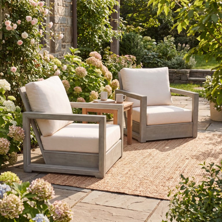 English Elm 2Pcs Westchester Outdoor Acacia Hardwood Club Chairs Slatted Low Profile Patio Set N776P301042G-2