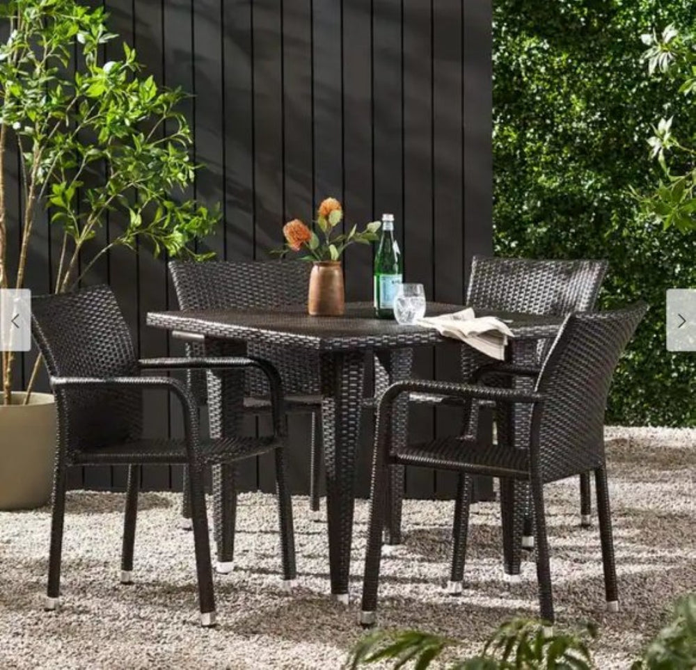 English Elm Stacking Wicker Armchair Outdoor Patio Dining Seat Aluminum Frame Weather Resistant N776P346166D