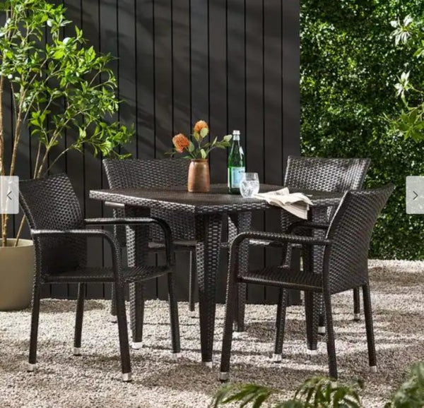 English Elm Stacking Wicker Armchair Outdoor Patio Dining Seat Aluminum Frame Weather Resistant N776P346166D