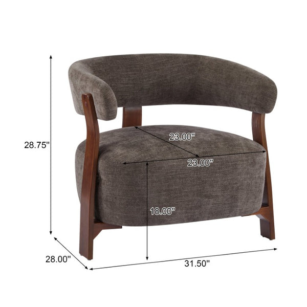 English Elm Accent Arm Chair Upholstered Low Profile Sculptural Three Leg Base Modern Sitting Room N776P368458D