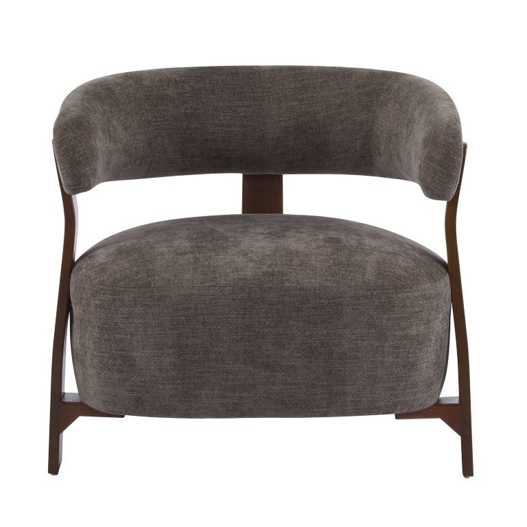 English Elm Accent Arm Chair Upholstered Low Profile Sculptural Three Leg Base Modern Sitting Room N776P368458D