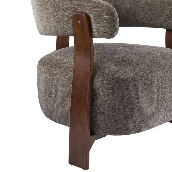 English Elm Accent Arm Chair Upholstered Low Profile Sculptural Three Leg Base Modern Sitting Room N776P368458D