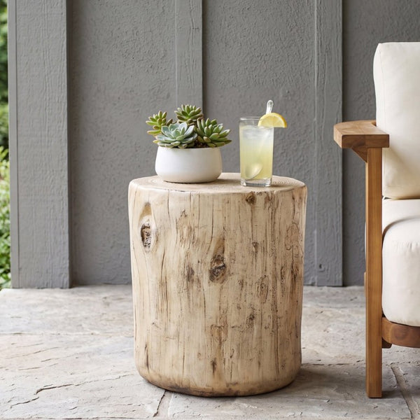 English Elm Mgo Tree Stump Outdoor Side Table Lightweight Concrete with Realistic Wood Grain Texture N776P372339W