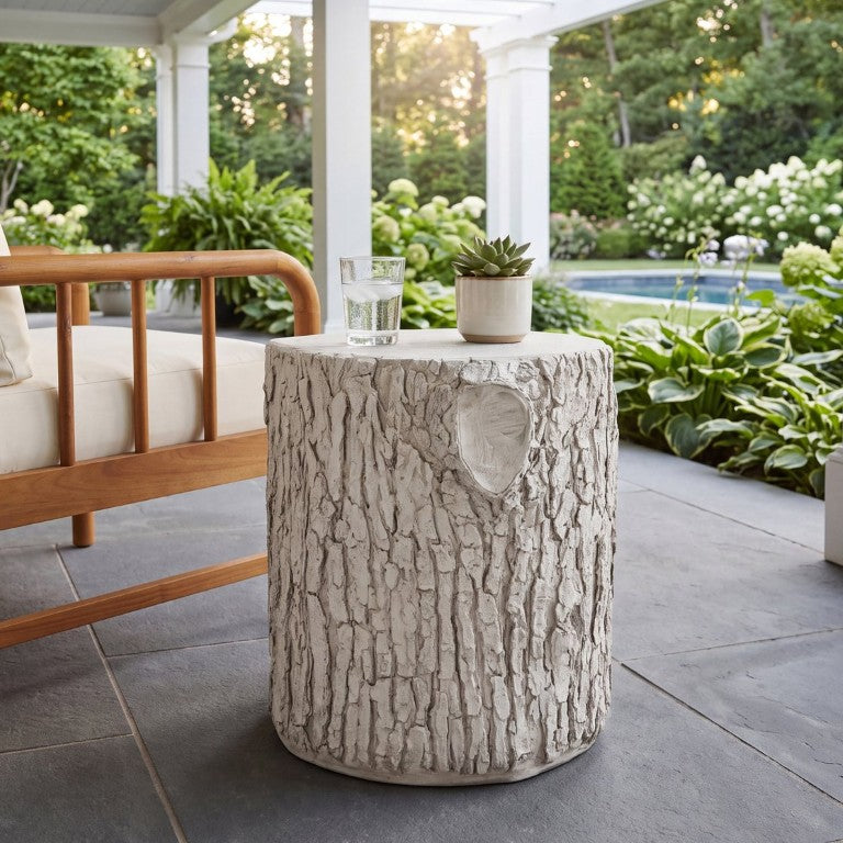 English Elm Tree Stump MGO Side Table Rustic Organic Sculpted Accent for Indoor Outdoor Use N776P372341K
