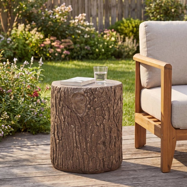 English Elm Tree Stump MGO Side Table Weatherproof Organic Accent for Patio or Living Room N776P372341N