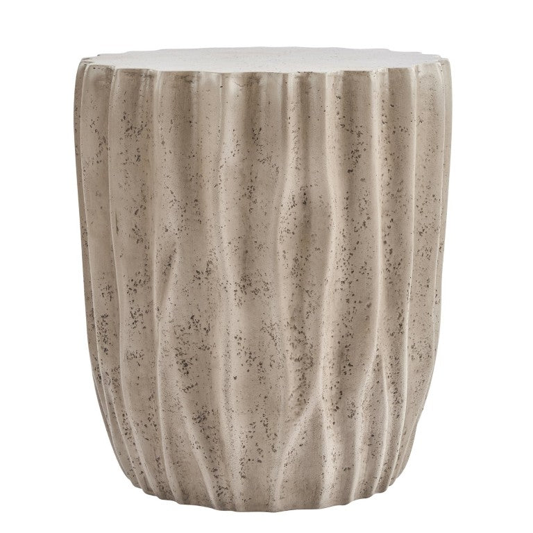 English Elm Ribbed Barrel MGO Outdoor Side Table Weather Resistant Sculptural Patio Accent N776P372347G