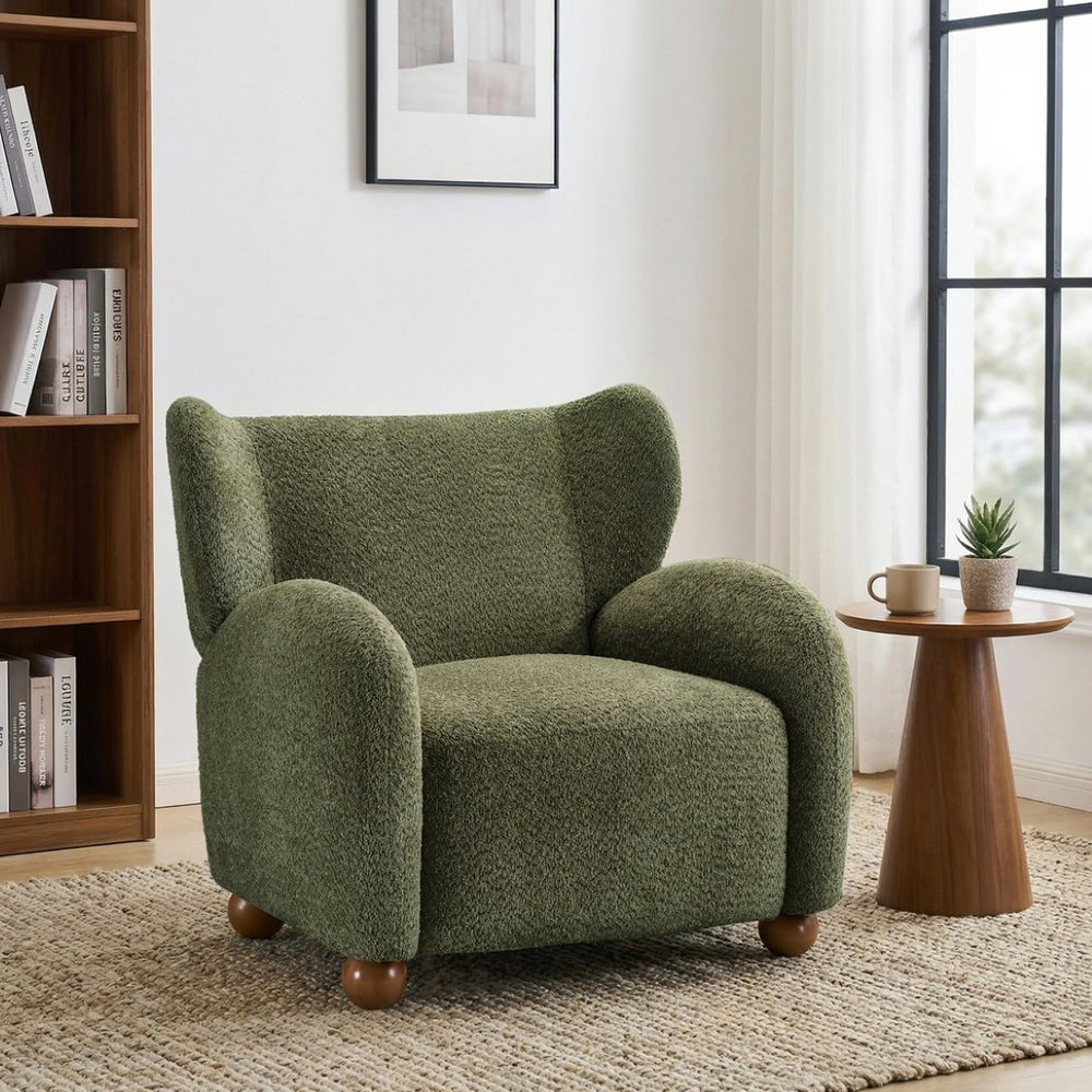 English Elm Wingback Bouclé Accent Chair with Curved Legs for Living Room Reading Nook N776P376365G