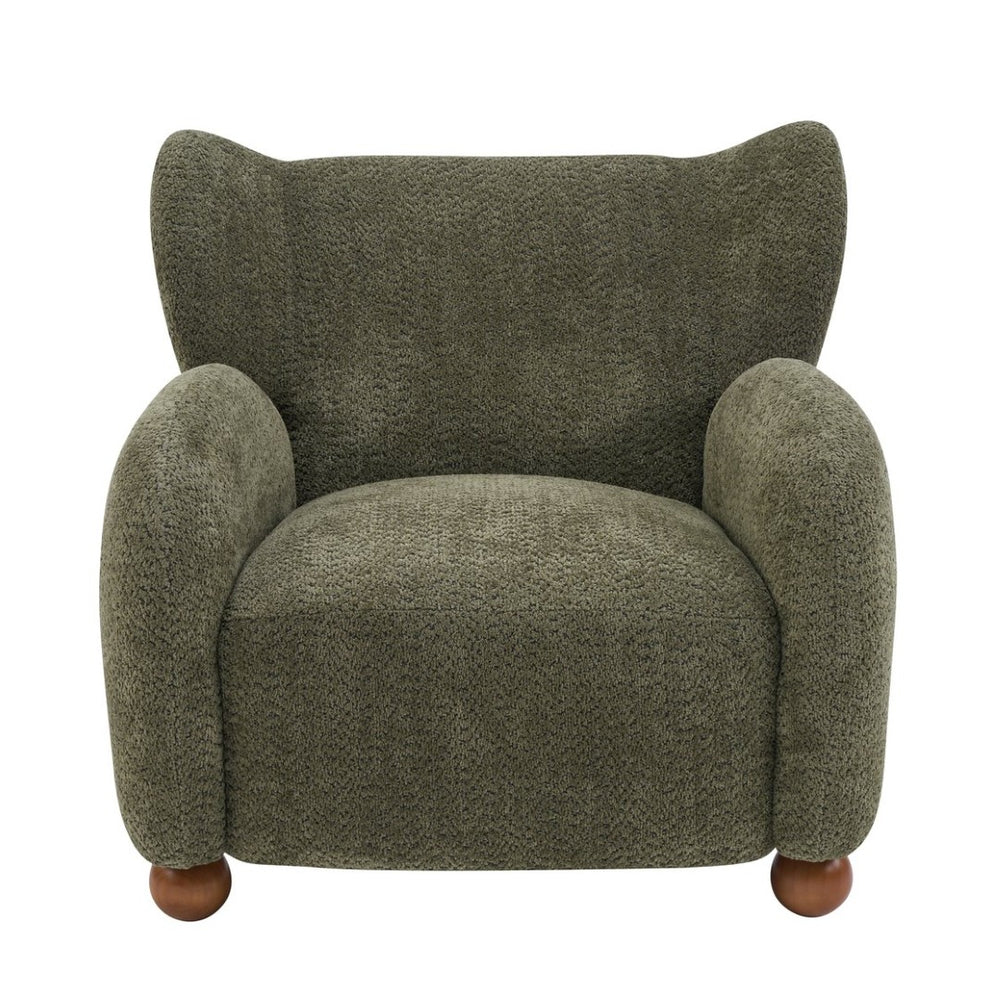 English Elm Wingback Bouclé Accent Chair with Curved Legs for Living Room Reading Nook N776P376365G