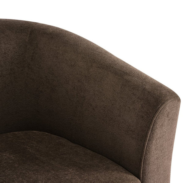 English Elm Wooden Bentwood Base Velvet Barrel Swivel Accent Chair for Living Room or Office Dark Brown N776P378583D