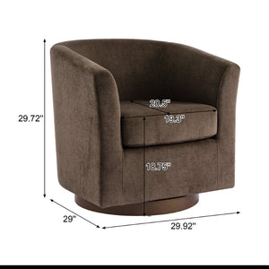 English Elm Wooden Bentwood Base Velvet Barrel Swivel Accent Chair for Living Room or Office Dark Brown N776P378583D