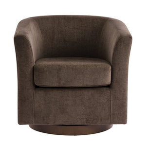 English Elm Wooden Bentwood Base Velvet Barrel Swivel Accent Chair for Living Room or Office Dark Brown N776P378583D
