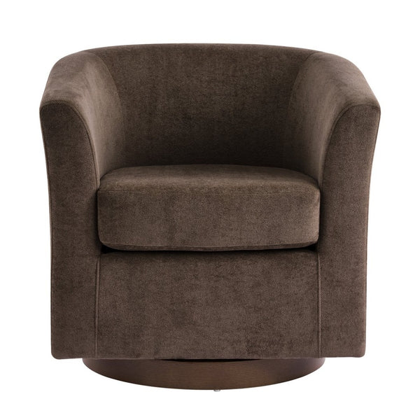 English Elm Wooden Bentwood Base Velvet Barrel Swivel Accent Chair for Living Room or Office Dark Brown N776P378583D