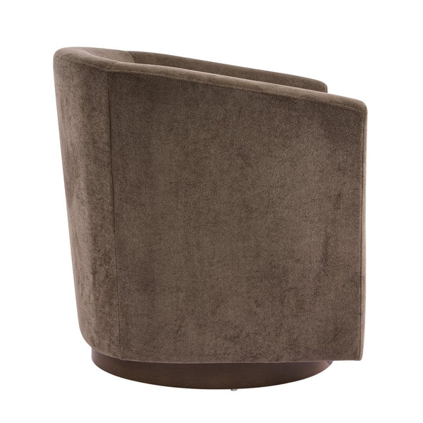 English Elm Wooden Bentwood Base Velvet Barrel Swivel Accent Chair for Living Room or Office Dark Brown N776P378583D
