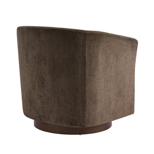 English Elm Wooden Bentwood Base Velvet Barrel Swivel Accent Chair for Living Room or Office Dark Brown N776P378583D