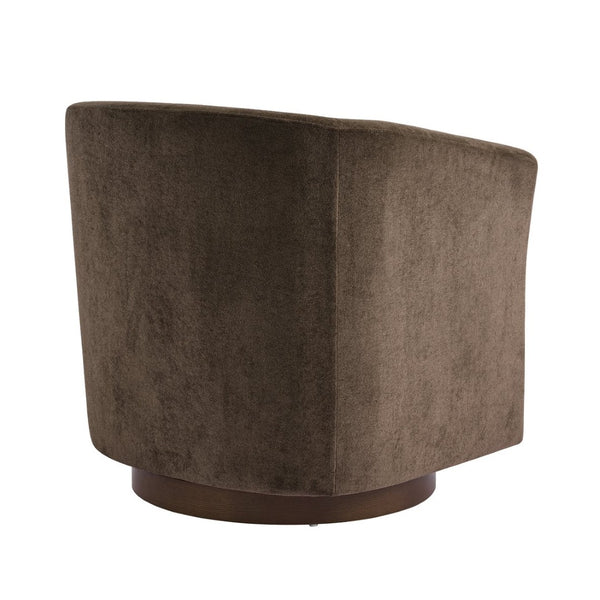 English Elm Wooden Bentwood Base Velvet Barrel Swivel Accent Chair for Living Room or Office Dark Brown N776P378583D