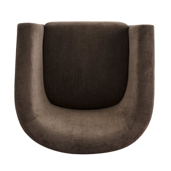 English Elm Wooden Bentwood Base Velvet Barrel Swivel Accent Chair for Living Room or Office Dark Brown N776P378583D