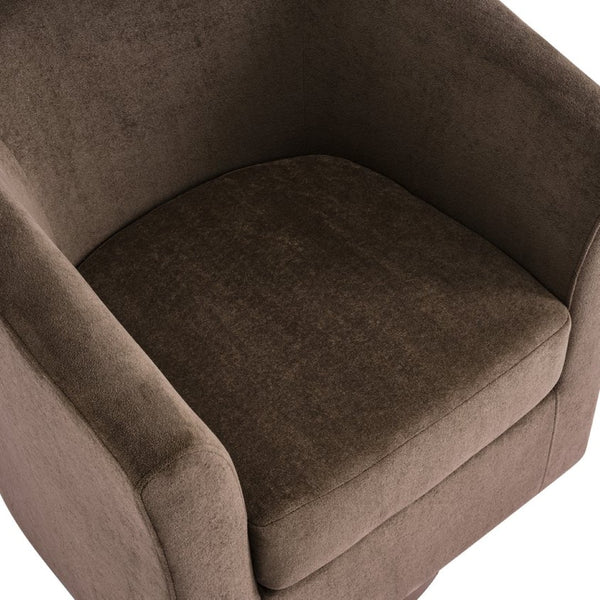 English Elm Wooden Bentwood Base Velvet Barrel Swivel Accent Chair for Living Room or Office Dark Brown N776P378583D