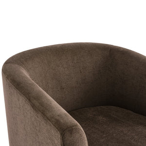 English Elm Wooden Bentwood Base Velvet Barrel Swivel Accent Chair for Living Room or Office Dark Brown N776P378583D