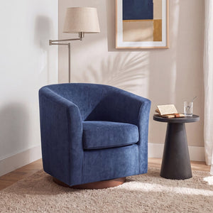 English Elm Wooden Bentwood Base Velvet Barrel Swivel Accent Chair for Living Room or Office Blue N776P378583S