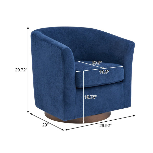 English Elm Wooden Bentwood Base Velvet Barrel Swivel Accent Chair for Living Room or Office Blue N776P378583S