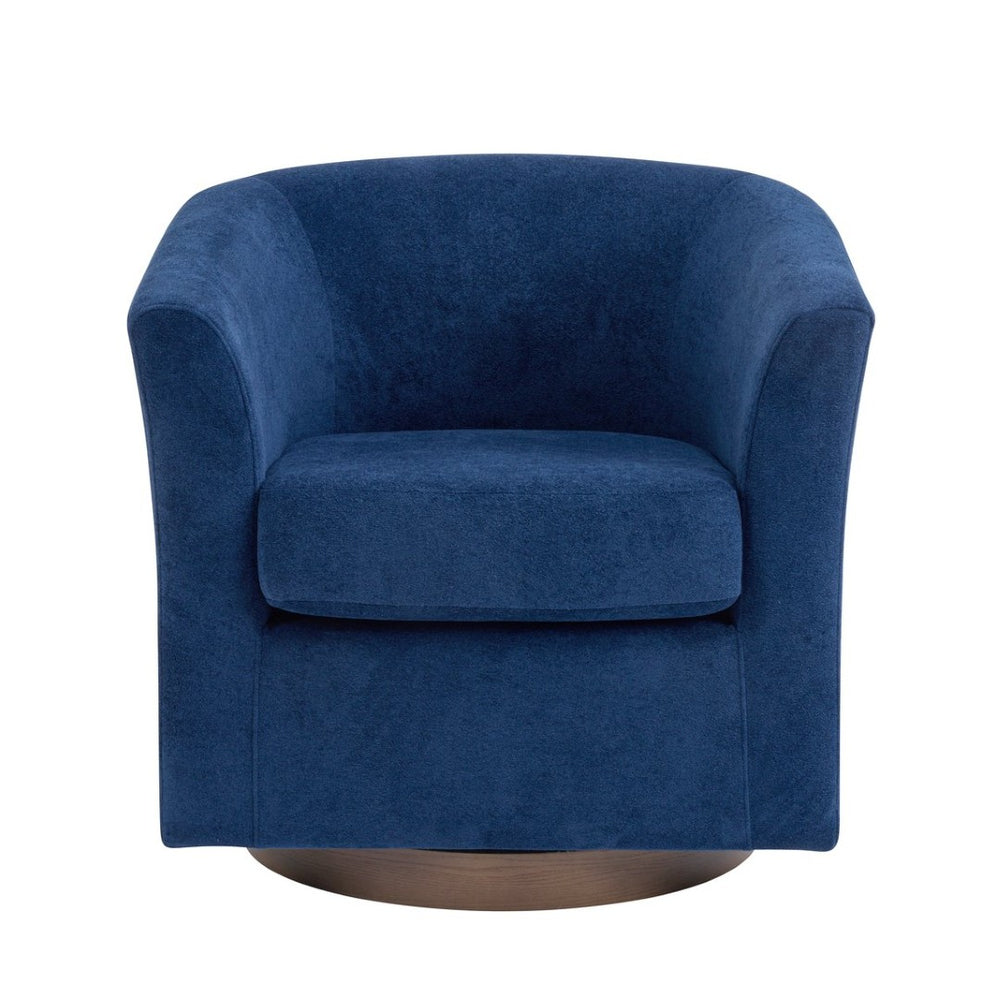 English Elm Wooden Bentwood Base Velvet Barrel Swivel Accent Chair for Living Room or Office Blue N776P378583S