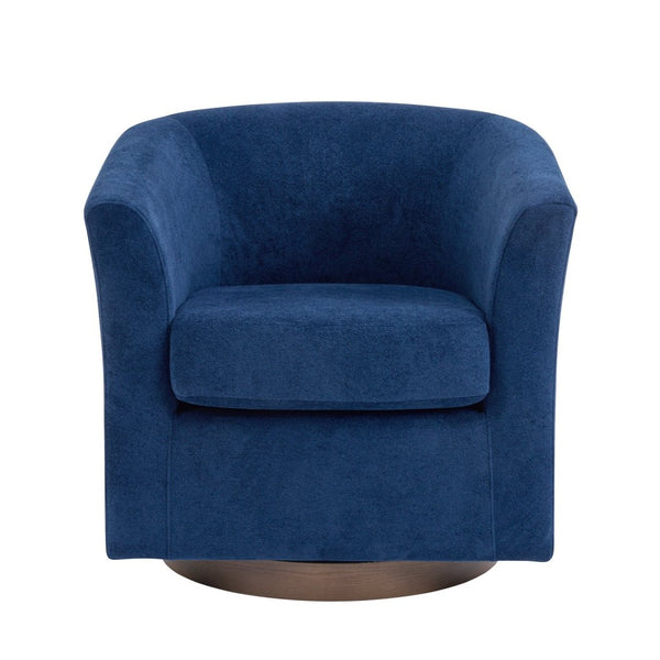 English Elm Wooden Bentwood Base Velvet Barrel Swivel Accent Chair for Living Room or Office Blue N776P378583S