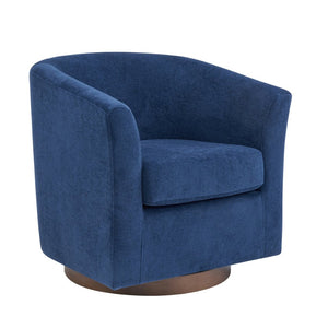 English Elm Wooden Bentwood Base Velvet Barrel Swivel Accent Chair for Living Room or Office Blue N776P378583S