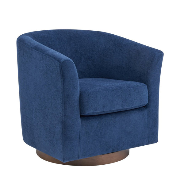 English Elm Wooden Bentwood Base Velvet Barrel Swivel Accent Chair for Living Room or Office Blue N776P378583S