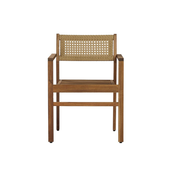 English Elm 4 Person Outdoor Dining Set Acacia Wood Wicker Back Chairs Patio Modern Style 4-Person Natural N776P381115N-2_N776P387626T