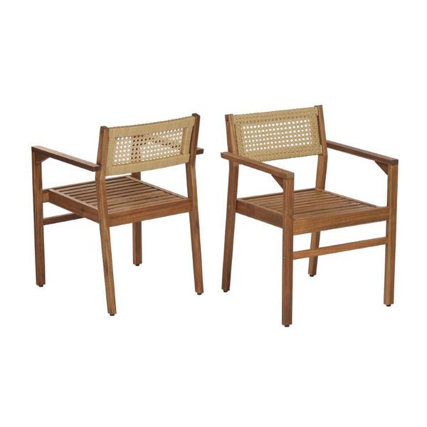 English Elm 4 Person Outdoor Dining Set Acacia Wood Wicker Back Chairs Patio Modern Style 4-Person Natural N776P381115N-2_N776P387626T