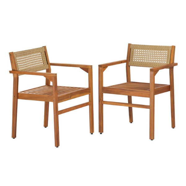English Elm 4 Person Outdoor Dining Set Acacia Wood Wicker Back Chairs Patio Modern Style 4-Person Teak N776P381115T-2_N776P381093T