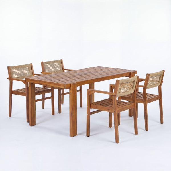 English Elm 4-Person Outdoor Wicker Conversation Set with All-Weather Cushions for Patio Lounging Teak Acacia Wood N776P381115T-2_N776P387626T