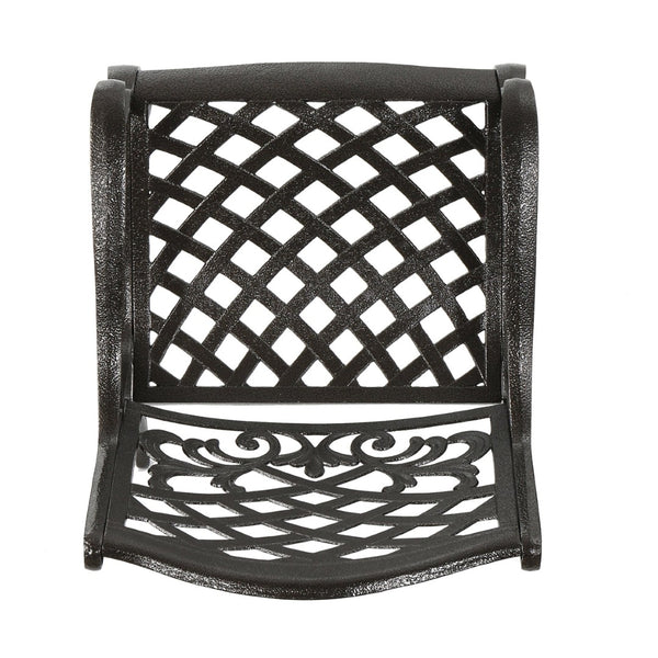 English Elm Chachere Outdoor Round Cast Aluminum Dining Set with Lattice Scrollwork Bronze Finish N776P381164B-4_54588.00BZE