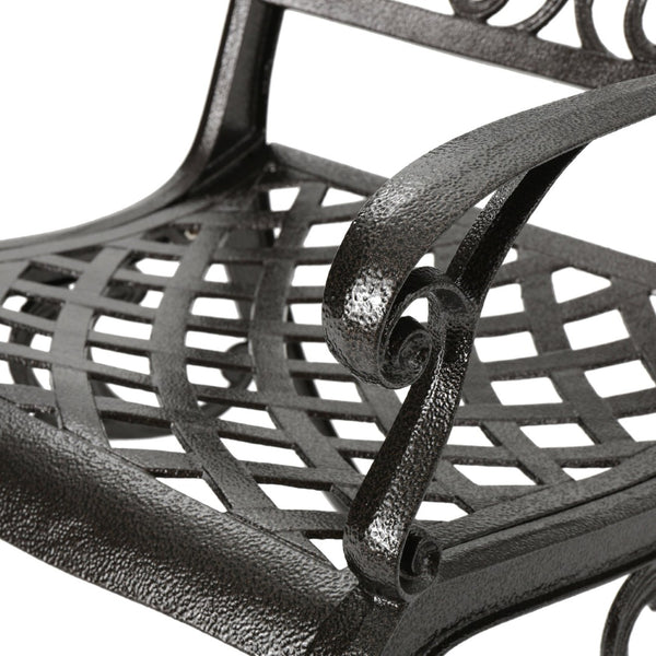 English Elm Chachere Outdoor Round Cast Aluminum Dining Set with Lattice Scrollwork Bronze Finish N776P381164B-4_54588.00BZE